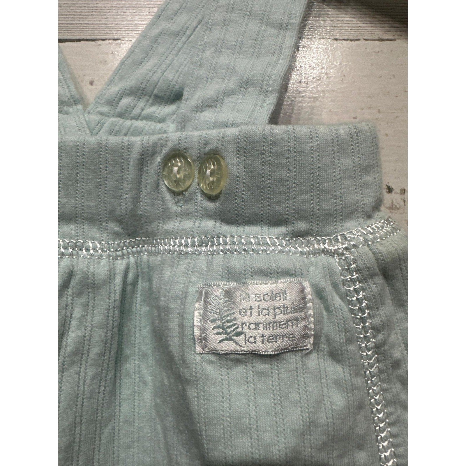 Lullaby Club Romper Boys 0-3M Seafoam Green Ribbed Knit Overalls EUC1