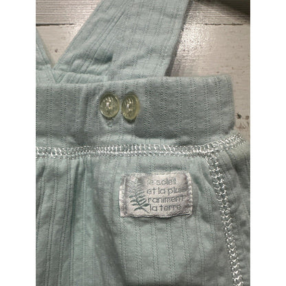 Lullaby Club Romper Boys 0-3M Seafoam Green Ribbed Knit Overalls EUC1