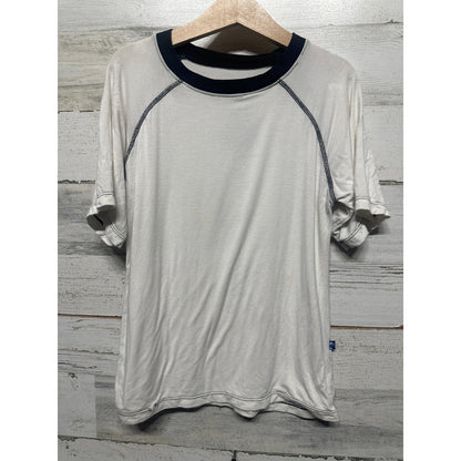 Kickee Pants Raglan Tee Boys 6 Natural Navy Short Sleeve Bamboo *Flawed0