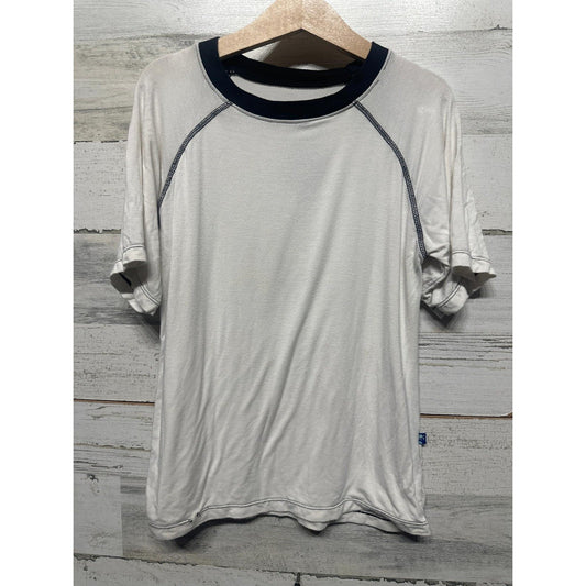 Kickee Pants Raglan Tee Boys 6 Natural Navy Short Sleeve Bamboo *Flawed0