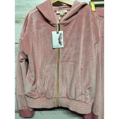 Jessica Simpson Tracksuit Set Girls 12 Blush Pink Velour Zip Hoodie Flare NWT1