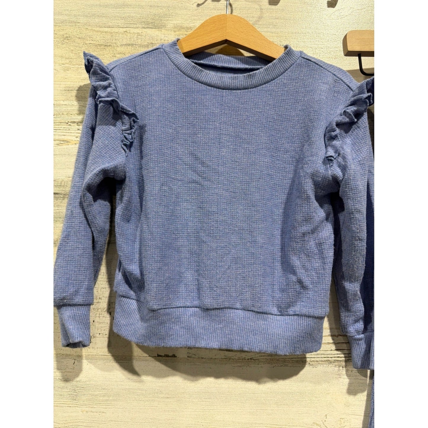 Little Sleepies Set Girls 2T Blue Waffle Knit Ruffle Flare EUC1