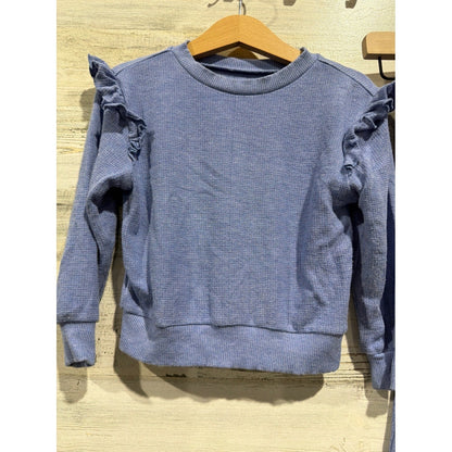 Little Sleepies Set Girls 2T Blue Waffle Knit Ruffle Flare EUC1