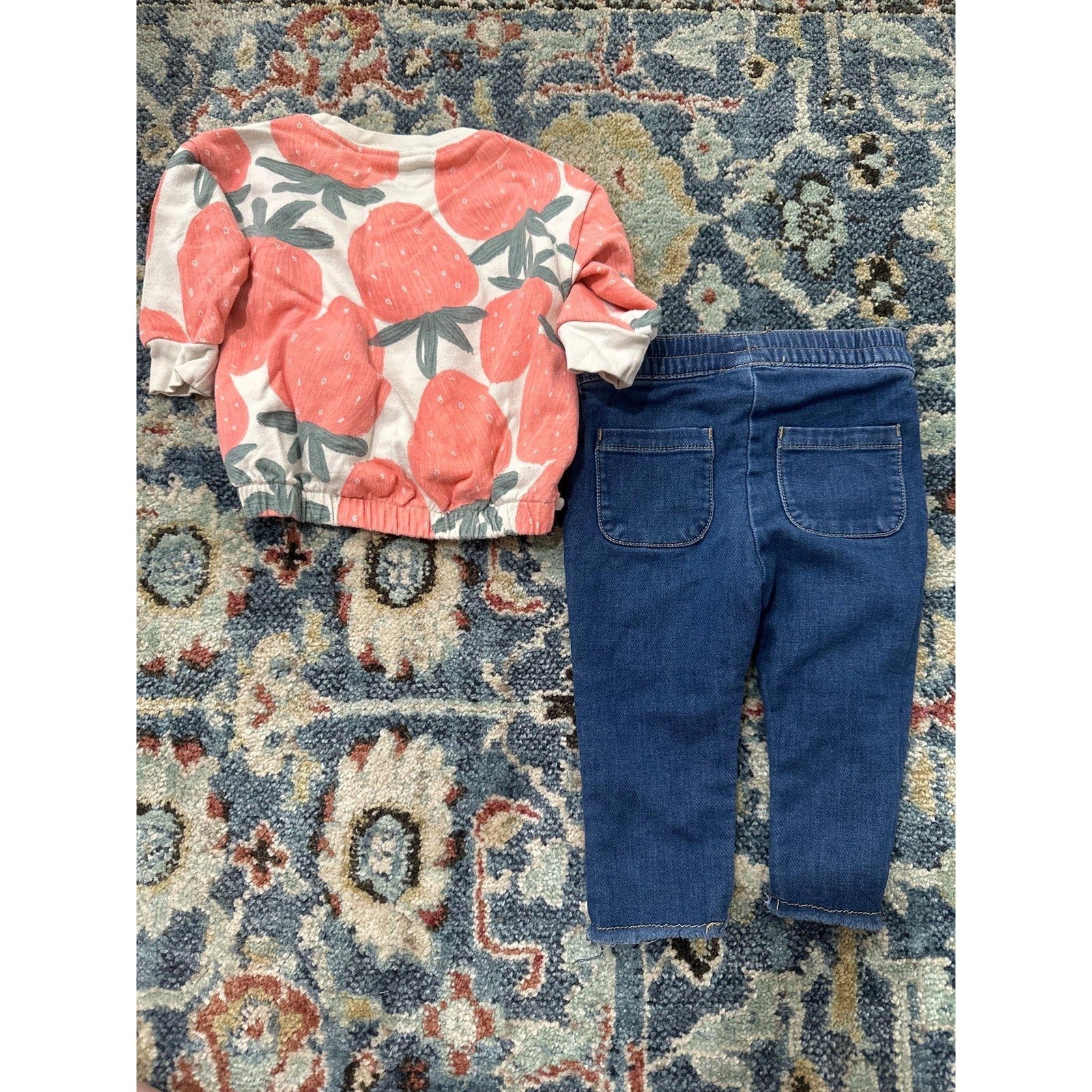 Carter's Cat & Jack Outfit Set Girls 6m Strawberry Print Denim Pants1