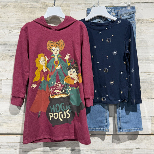 Disney Hocus Pocus Dress Old Navy Tee Set S 6/6X Burgundy Navy Cotton Blend0