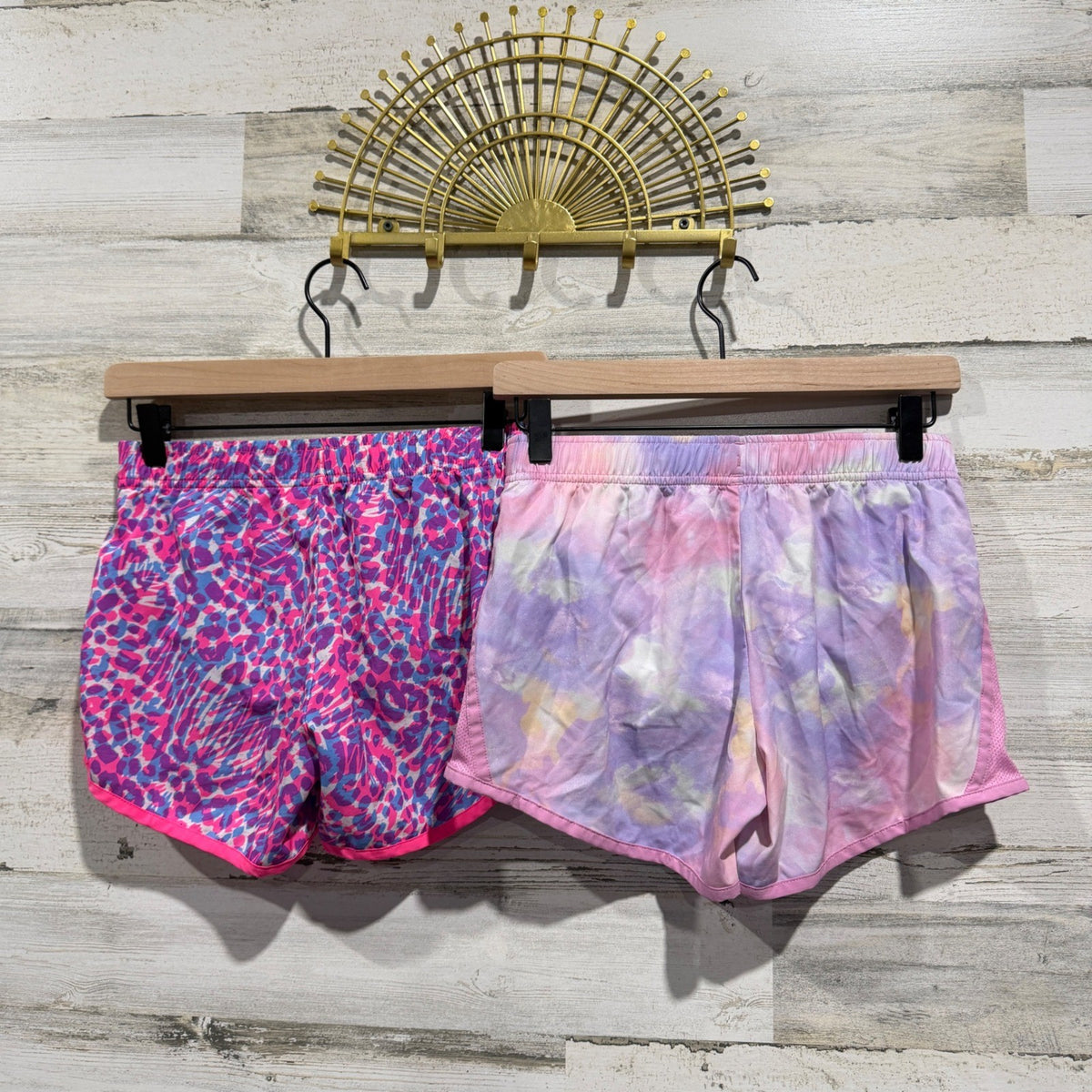 BCG Activewear Set Shorts Sports Bras Girls L 12-14 Purple Pink Pattern Modern7