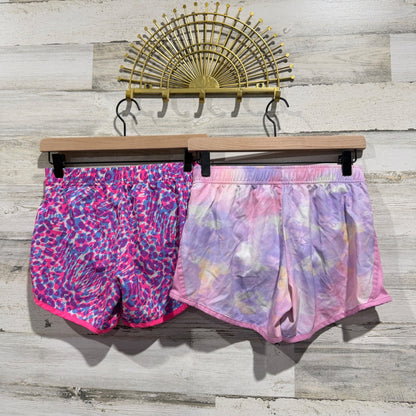 BCG Activewear Set Shorts Sports Bras Girls L 12-14 Purple Pink Pattern Modern7