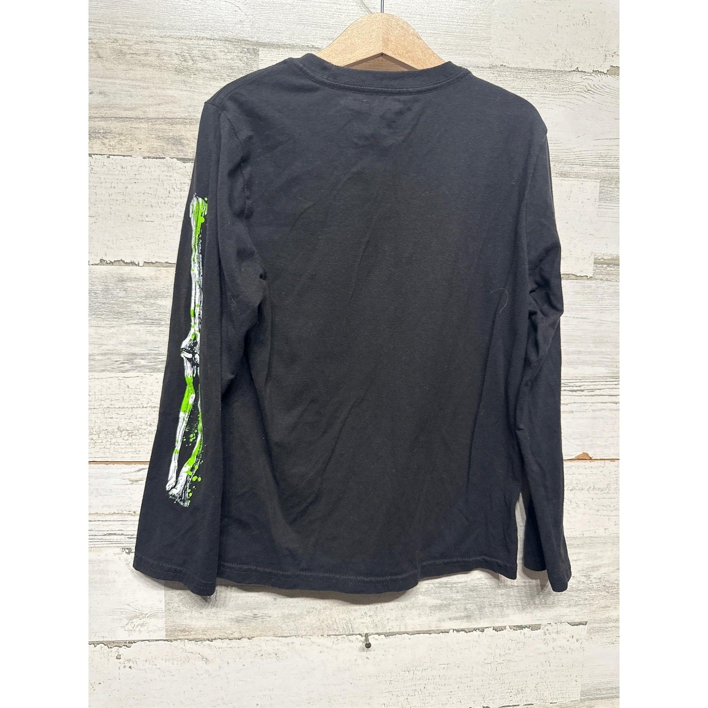Skeleton Long Sleeve Shirt Boys 8 Black Pumpkin Graphic EUC1