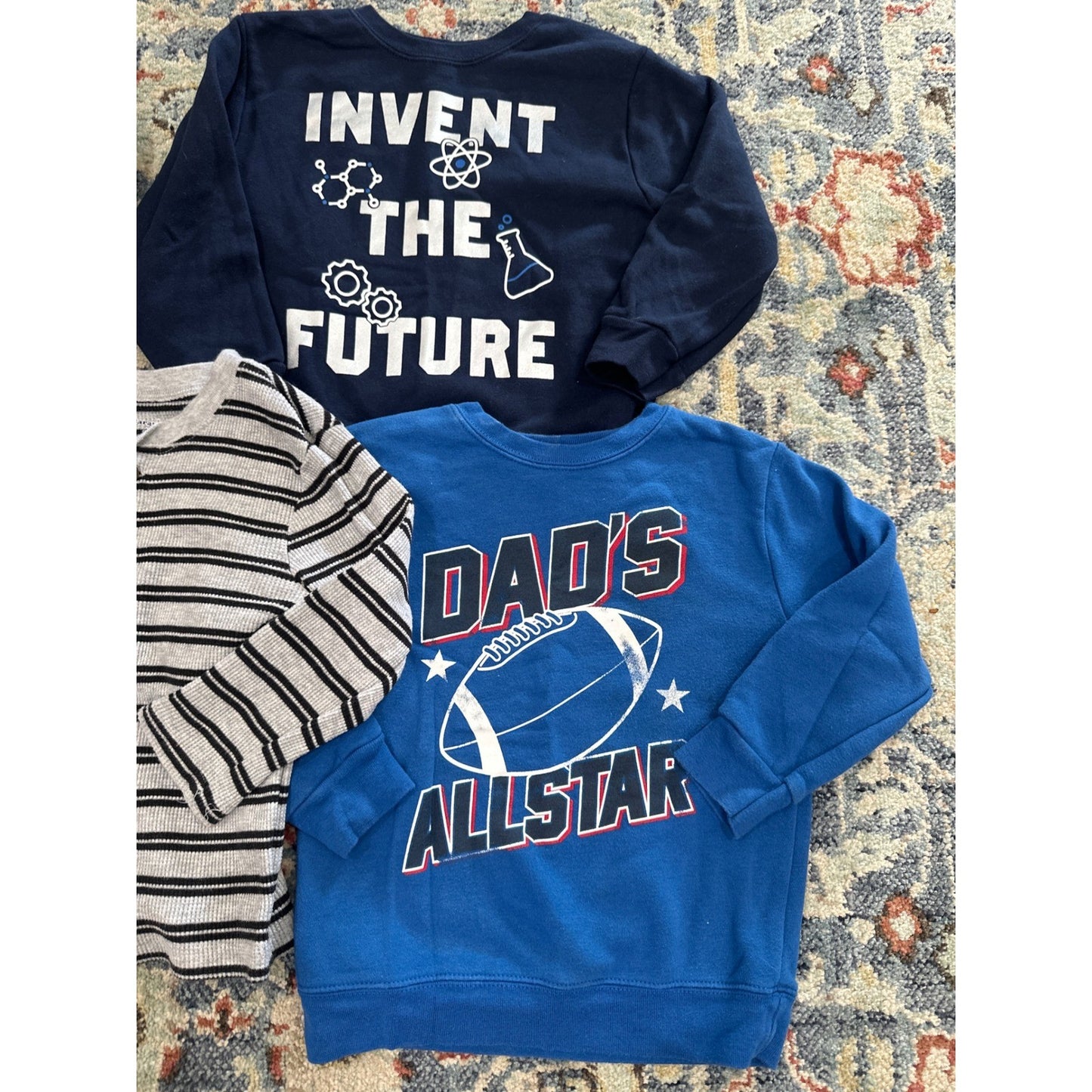 Boys 4T Bundle Long Sleeve Pants Blue Grey Striped Graphic Denim 4pc1