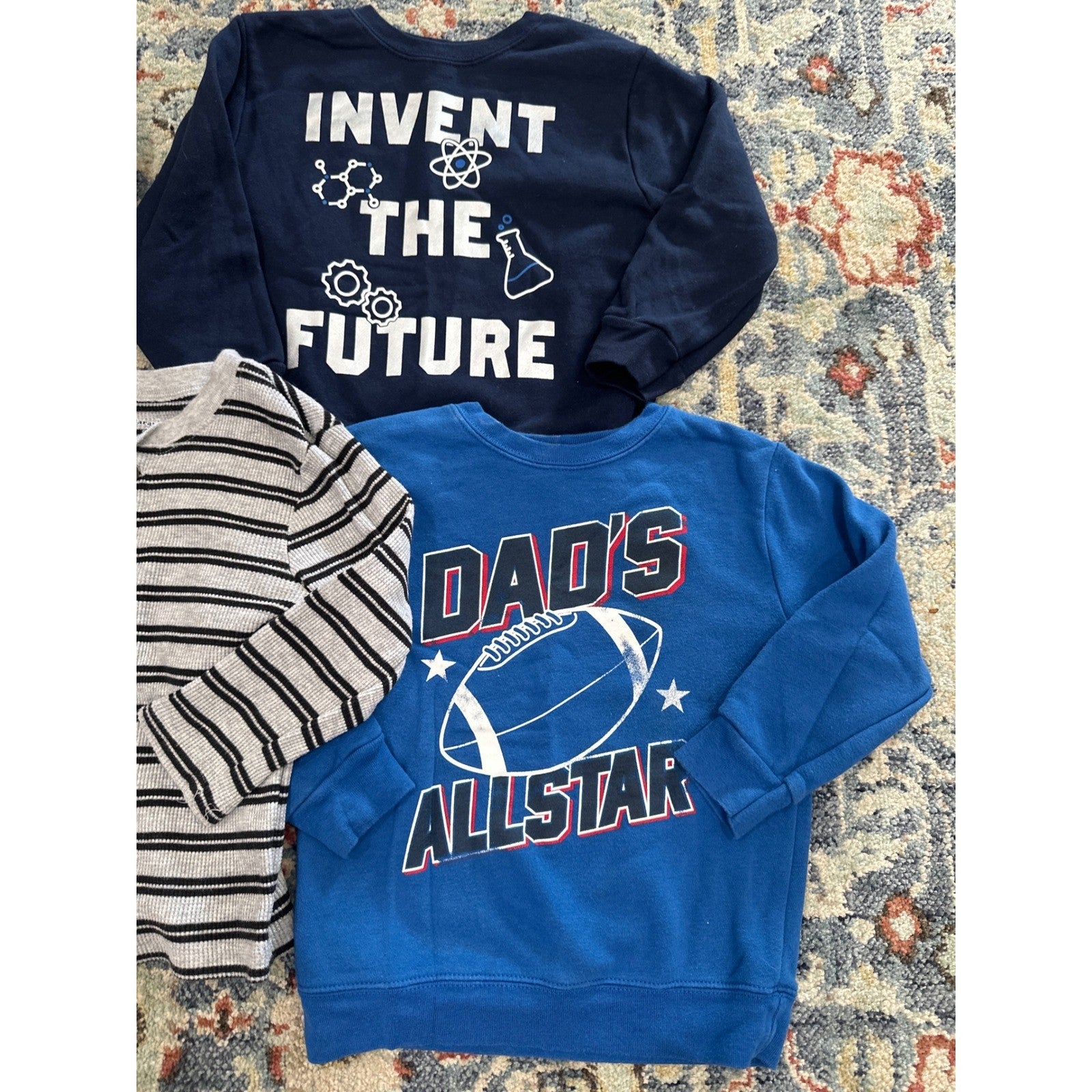Boys 4T Bundle Long Sleeve Pants Blue Grey Striped Graphic Denim 4pc1