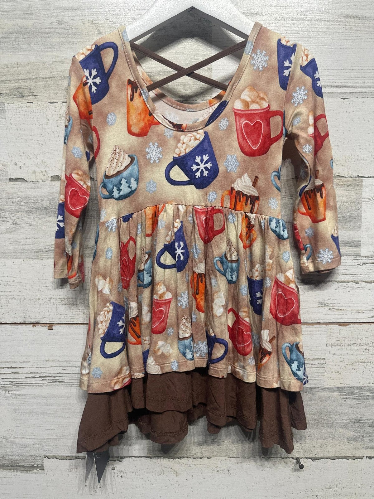Hanlyn Collective Hot Cocoa Bamboo Dress Kids 18-24m Tan Winter Ruffle NWT2