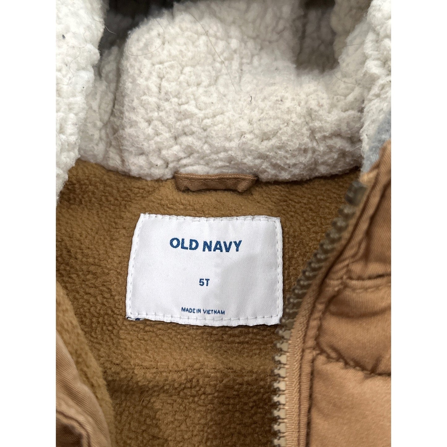 Old Navy Puffer Vest Boys 5T Brown Sherpa Lined Hooded Quilted EUC2