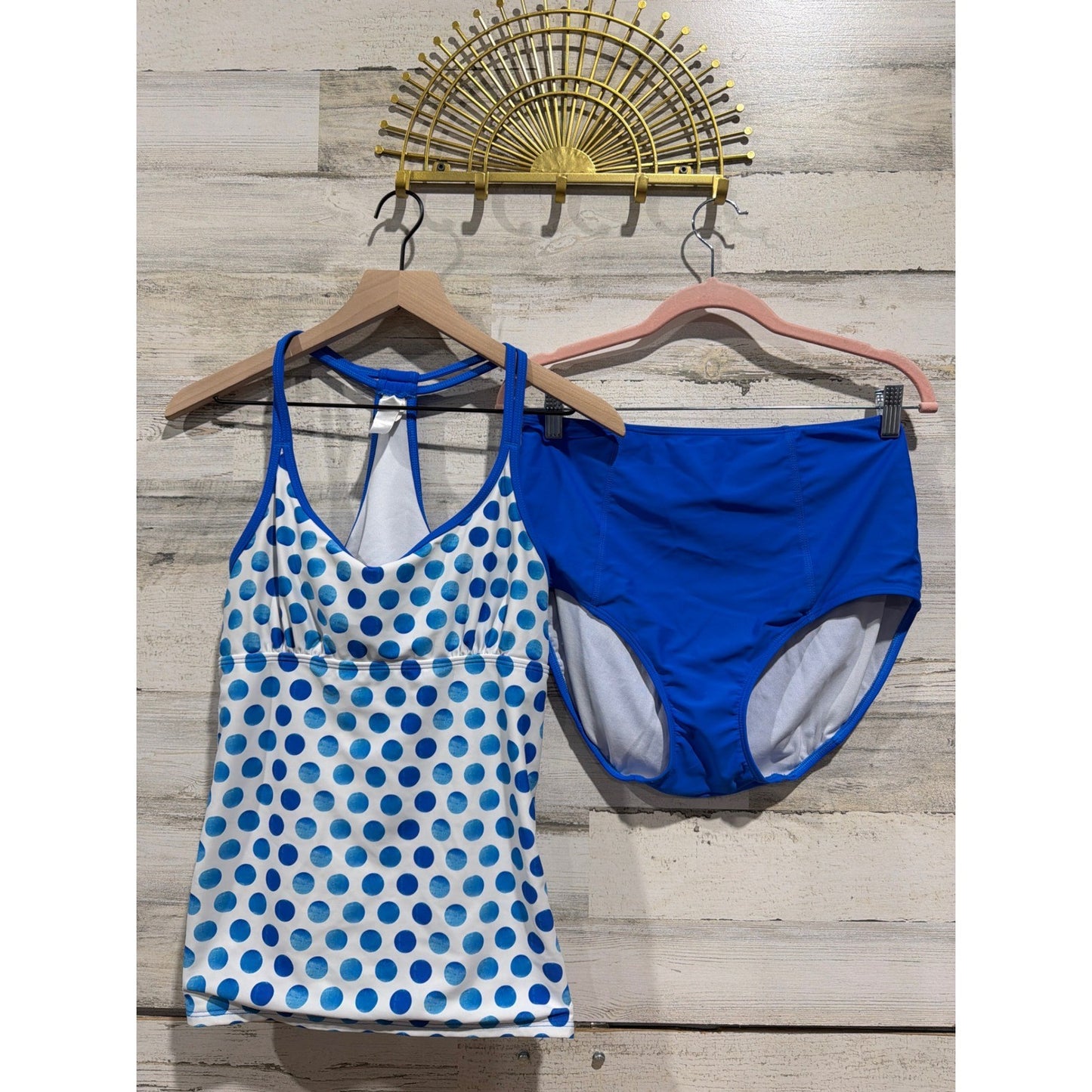 Lime Ricki Tankini Set Women Large Blue Polka Dot Retro Modest GUC0