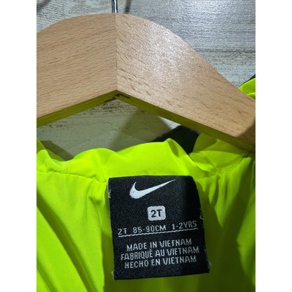 Nike Puffer Jacket Boys 2T Grey Volt Green Hooded Quilted Sportswear EUC5