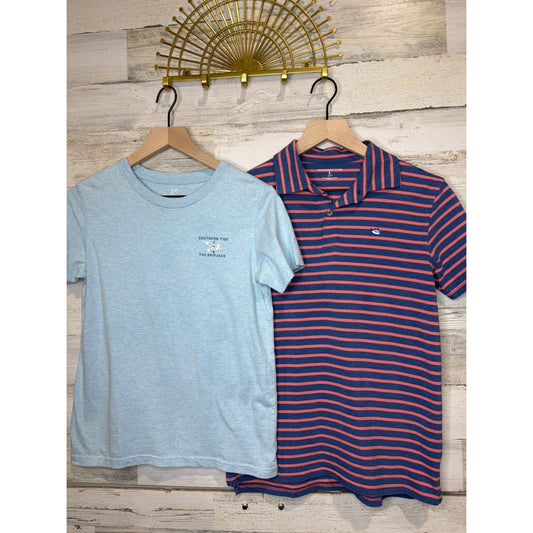 Southern Tide Shirt Bundle Boys Large 12-14 Blue Pink Striped Preppy Coastal0