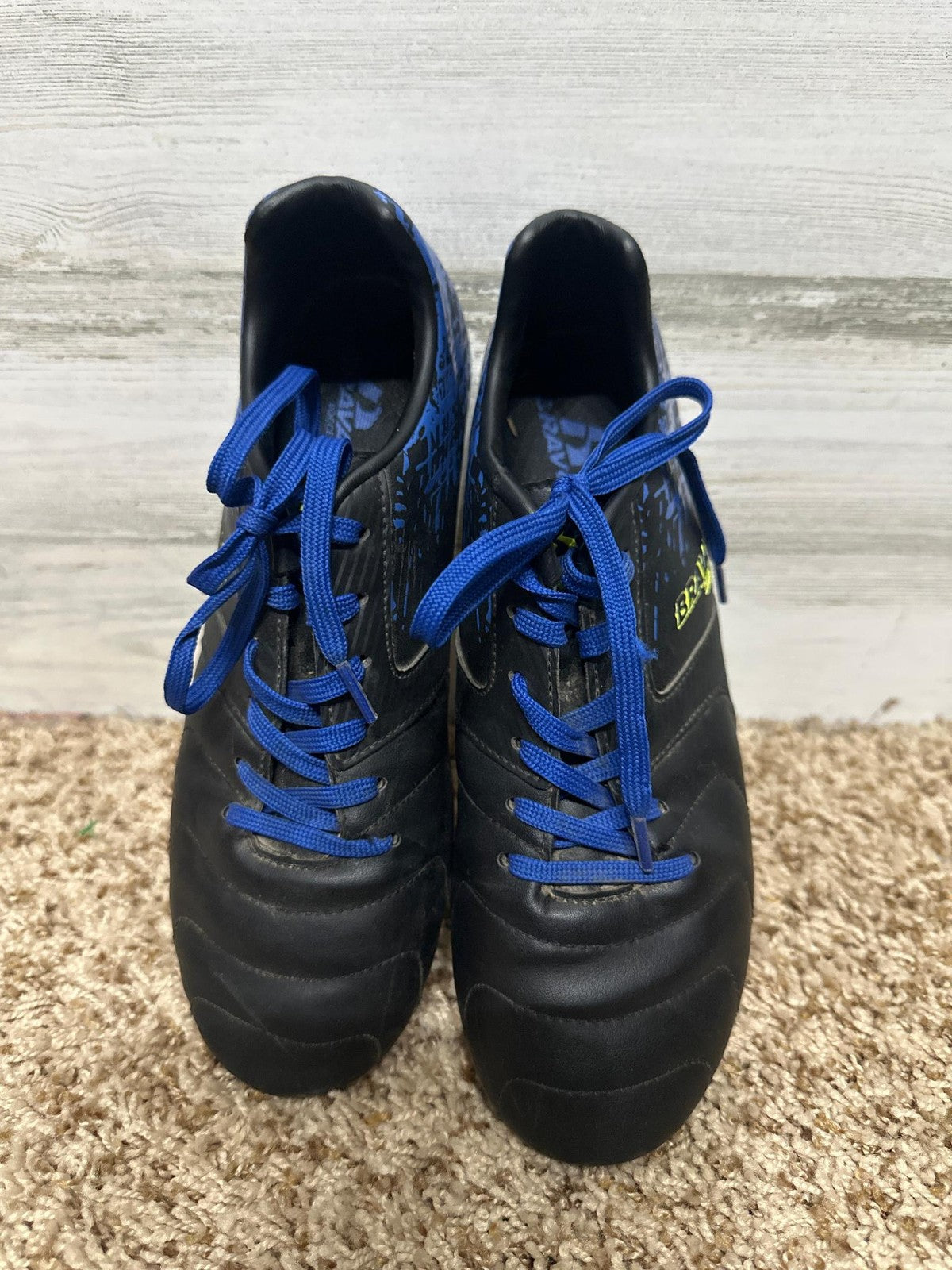 Brava Soccer Cleats Kids Size 6 Black Blue Splatter Athletic Shoes GUC2