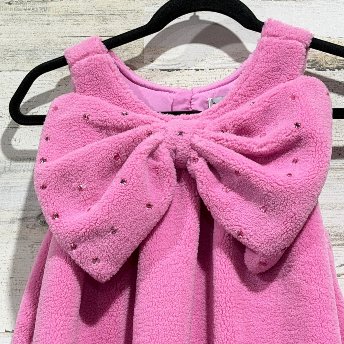 Lola and the Boys Teddy Fleece Dress Girls 14 Pink Bow Rhinestone Glam NWT1