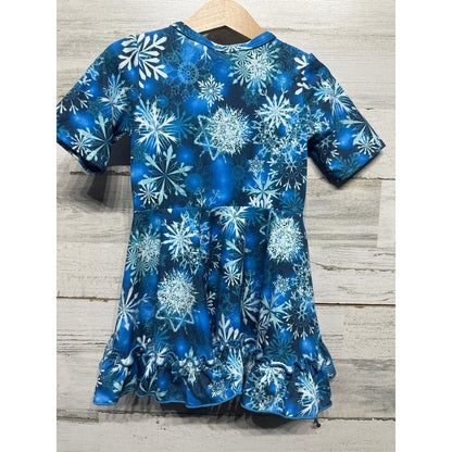 Little Dress Shoppe Skater Dress Girls 2 Blue Snowflake Ruffle Winter EUC2