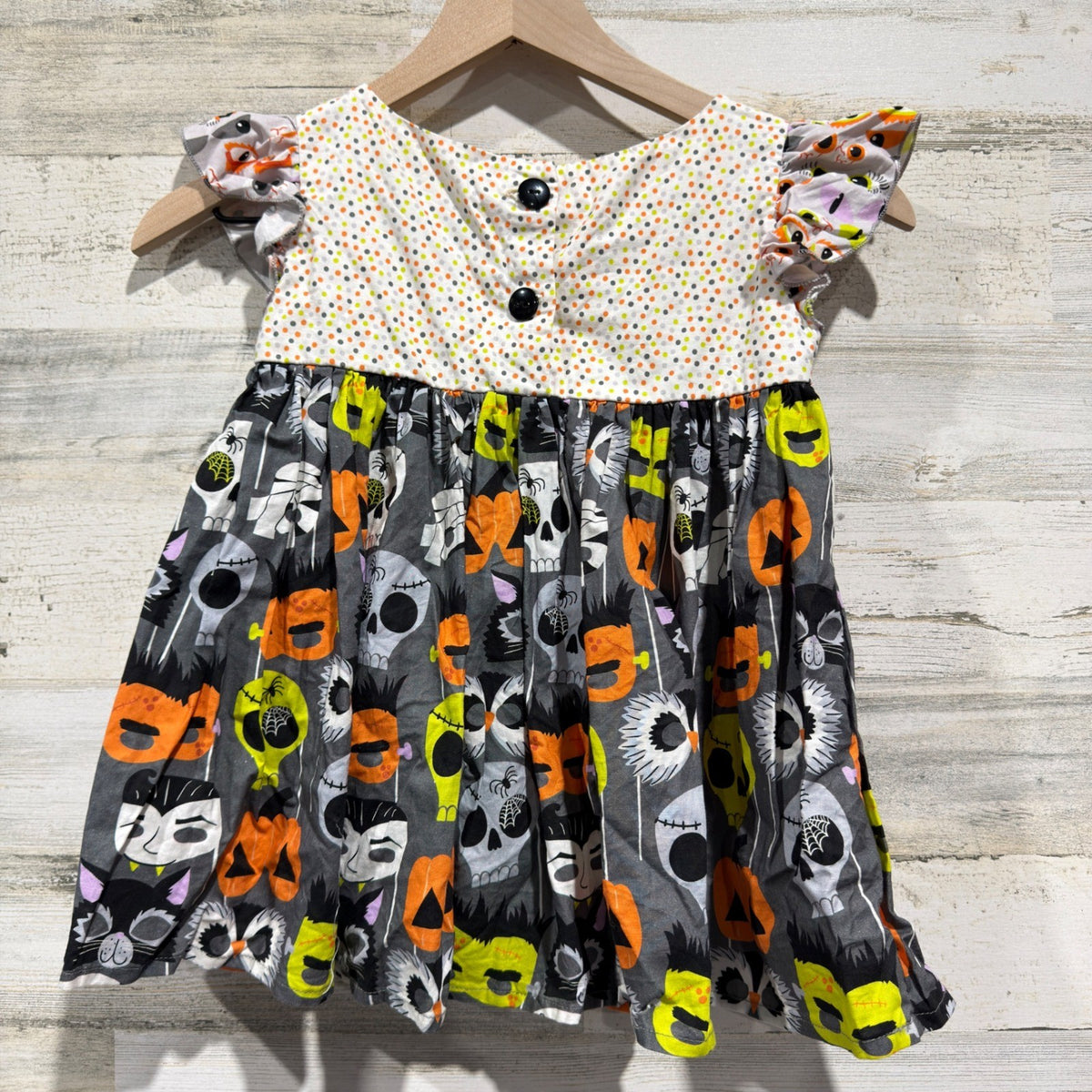 Sweet Petunia Halloween Monster Print Tunic Girls 7 Grey Cotton Spooky EUC3