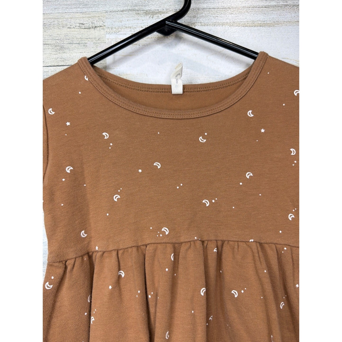 Quincy Mae Dress Girls 4/5 Brown Organic Cotton Celestial Boho EUC1