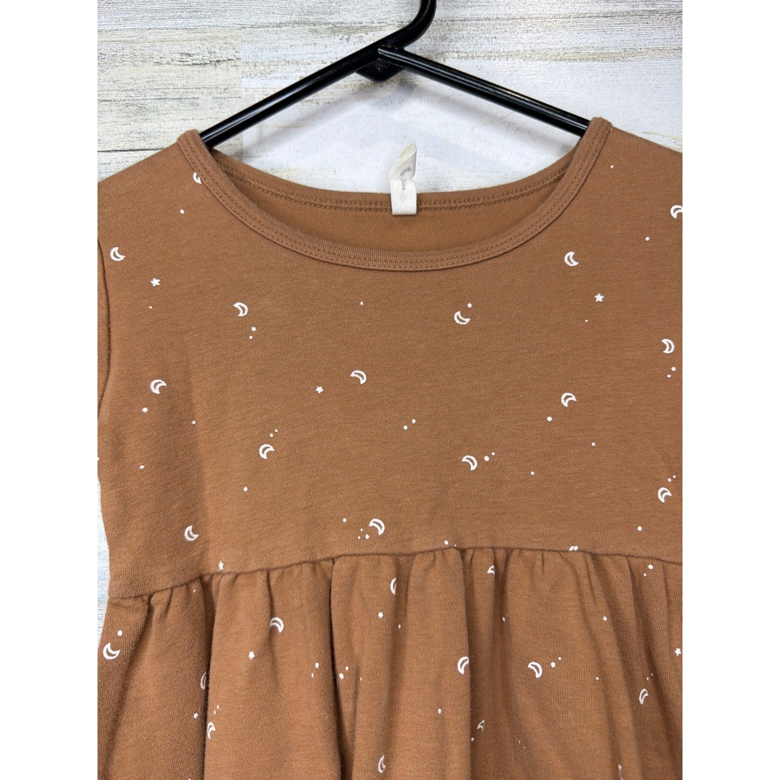 Quincy Mae Dress Girls 4/5 Brown Organic Cotton Celestial Boho EUC1