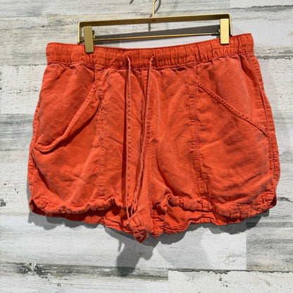 C&C California Linen Blend Pull On Shorts Womens Large Orange Ruffle Hem Summer1