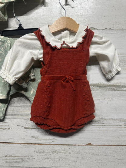 Cat & Jack Baby Outfits Girls 0-3M Green Red Floral Striped Knit EUC1