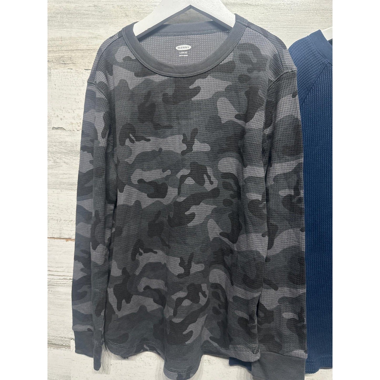 Old Navy Class Club Thermal Shirts Boys 10-12 Blue Camo Waffle Knit1