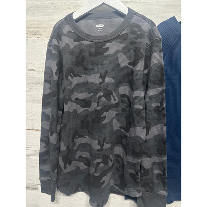 Old Navy Class Club Thermal Shirts Boys 10-12 Blue Camo Waffle Knit1