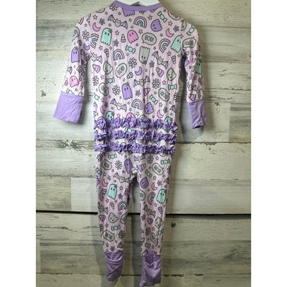 Little Snuggles Sleeper Kids 9-12M Purple Ghost Rainbow Ruffle Bamboo3