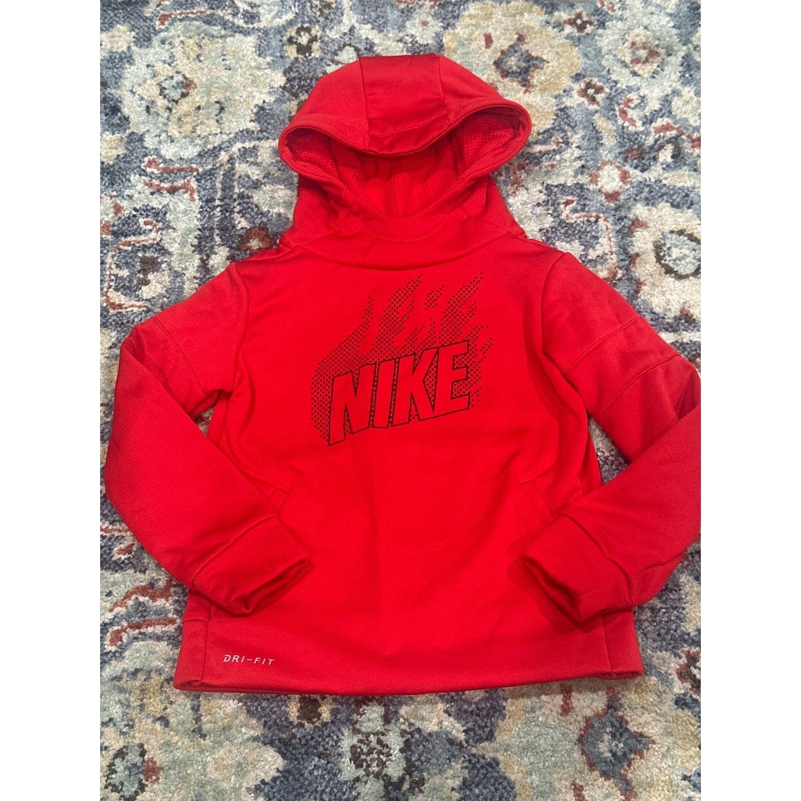 Nike Hoodie Kids 3T Red Dri-FIT Graphic Pullover Sweatshirt EUC0