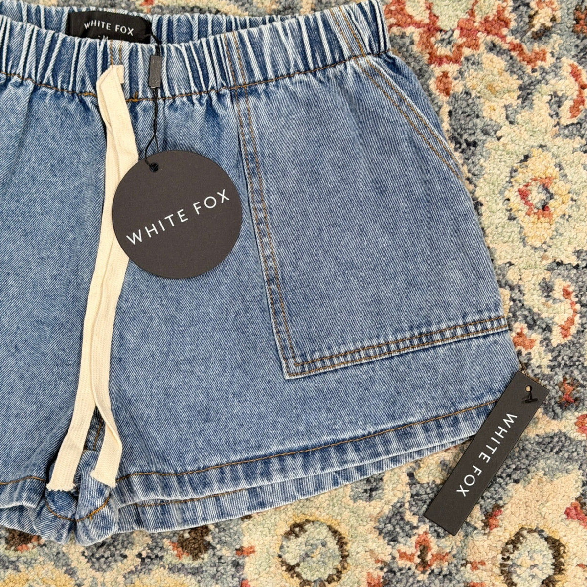 White Fox Denim Daydream Shorts Women Medium Blue Elastic Drawstring Boho NWT1
