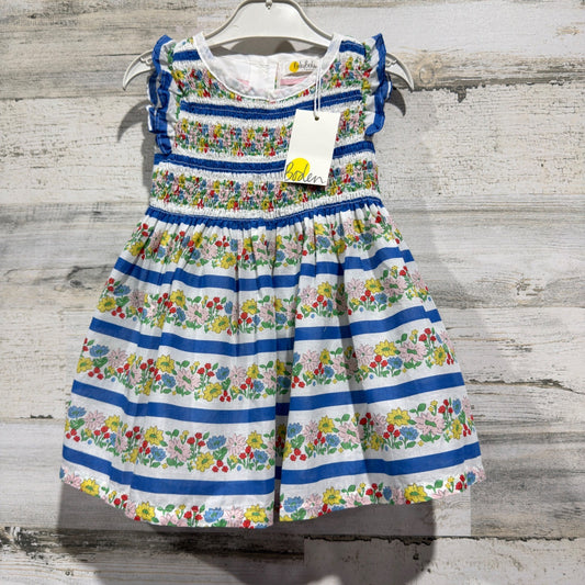 Baby Boden Smocked Dress Girls 3-6M Blue White Floral Stripe Cottagecore NWT0