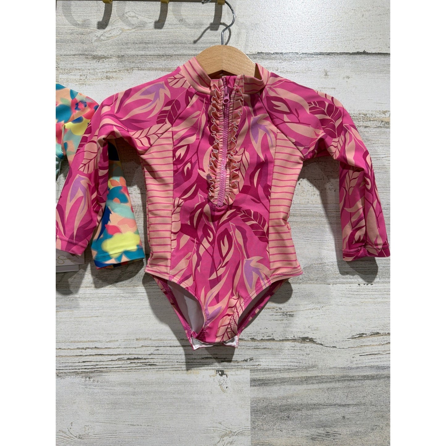 Jessica Simpson Rash Guard Girls 12M Mint Pink Floral Tropical Bundle2