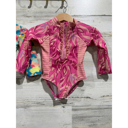 Jessica Simpson Rash Guard Girls 12M Mint Pink Floral Tropical Bundle2