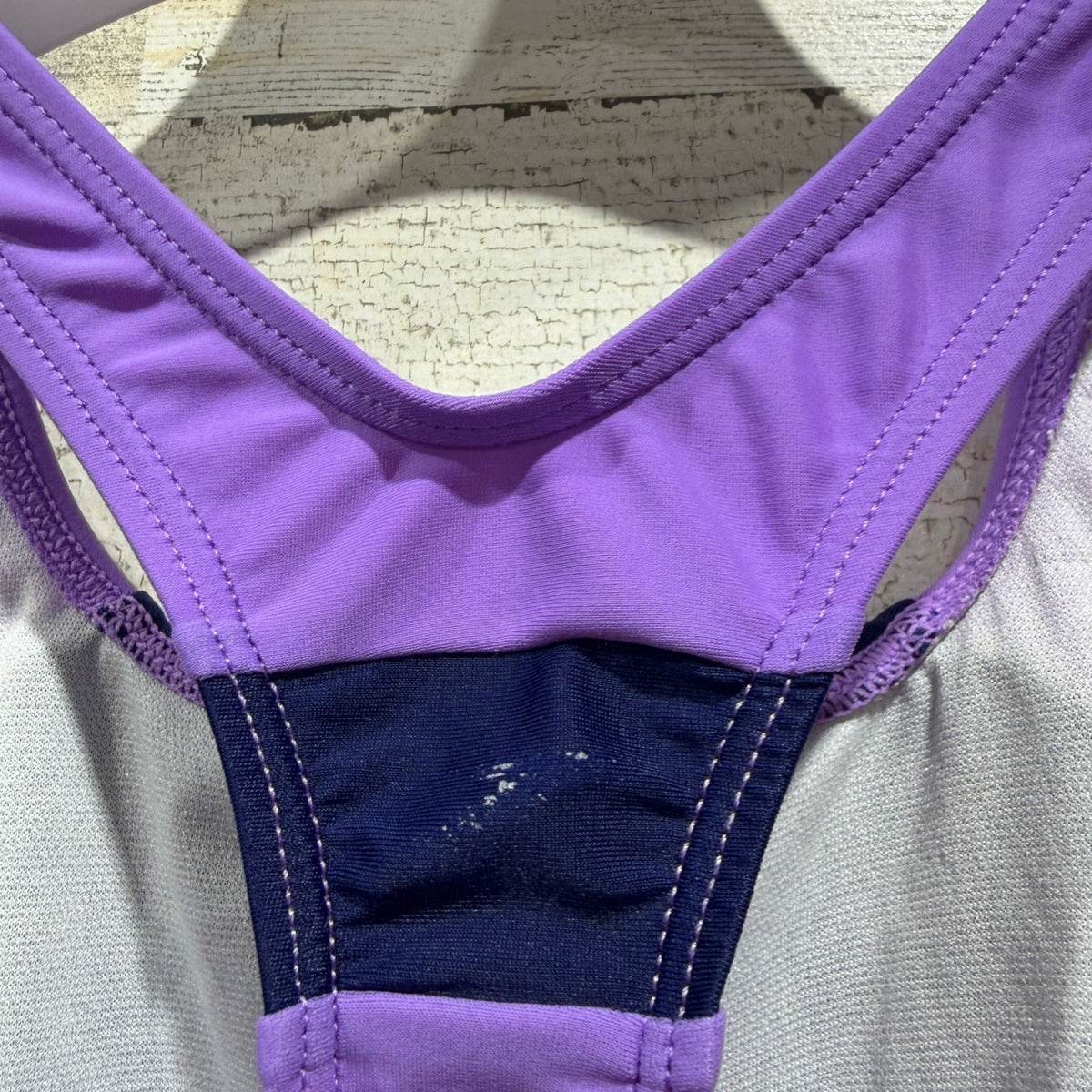 Speedo Swimsuit Girls 12 Navy Purple Colorblock Racerback Athletic Flawed*3