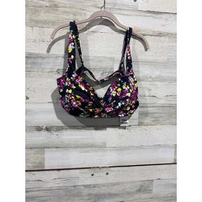 Lands End Swim Top Women 16 Black Floral Underwire Twist Front Summer NWT0