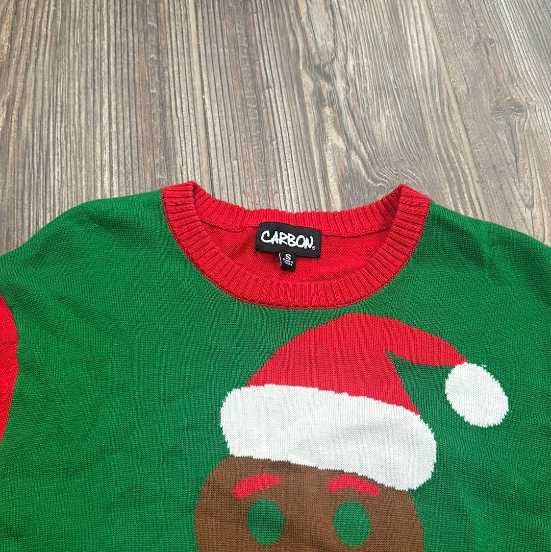 Carbon Ugly Christmas Sweater Men Size S Green Red Gingerbread Man EUC1