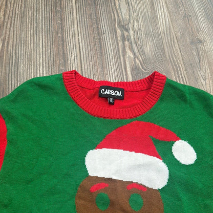 Carbon Ugly Christmas Sweater Men Size S Green Red Gingerbread Man EUC1