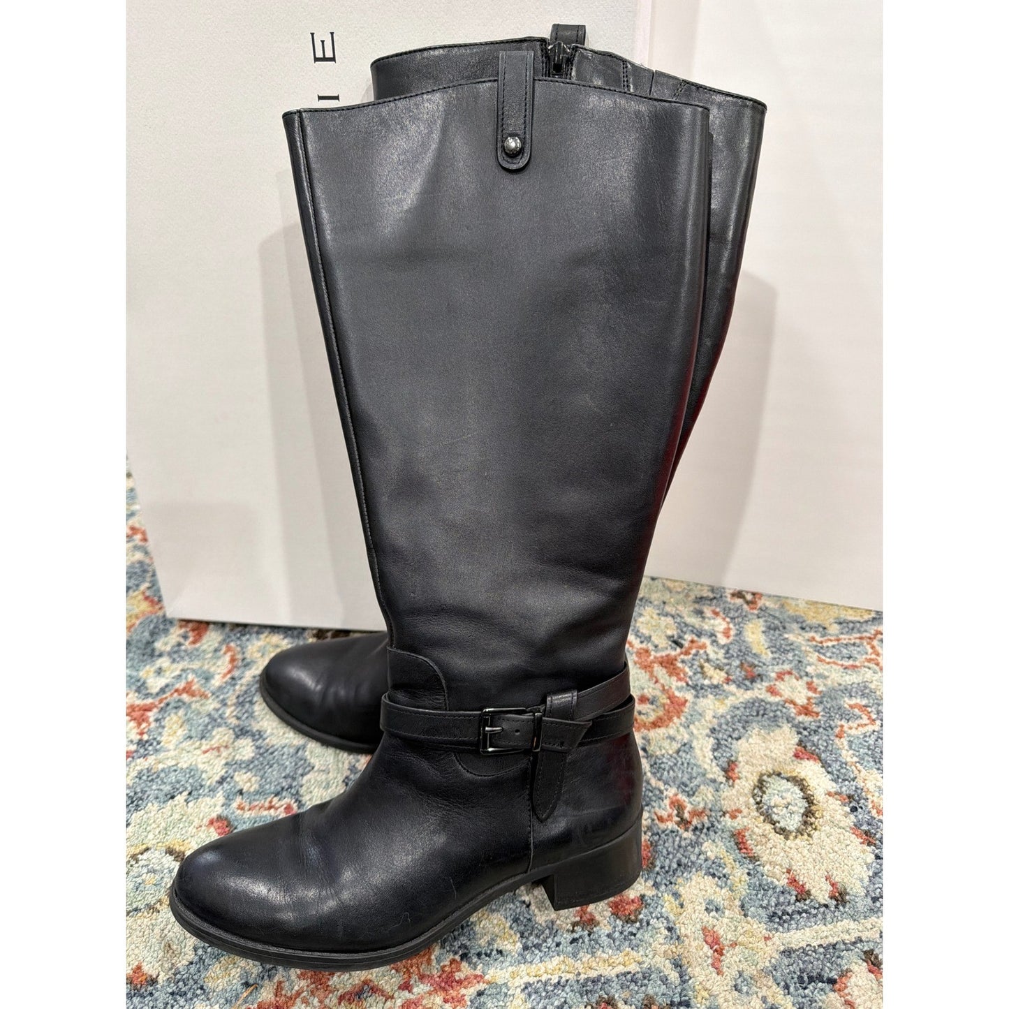 Alex Marie Riding Boots Women 8MW Black Wide Calf Leather Buckle EUC1