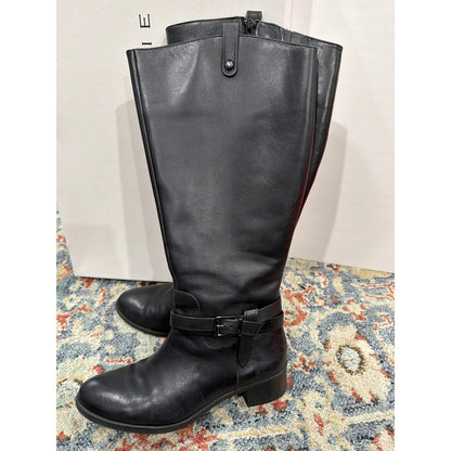 Alex Marie Riding Boots Women 8MW Black Wide Calf Leather Buckle EUC1