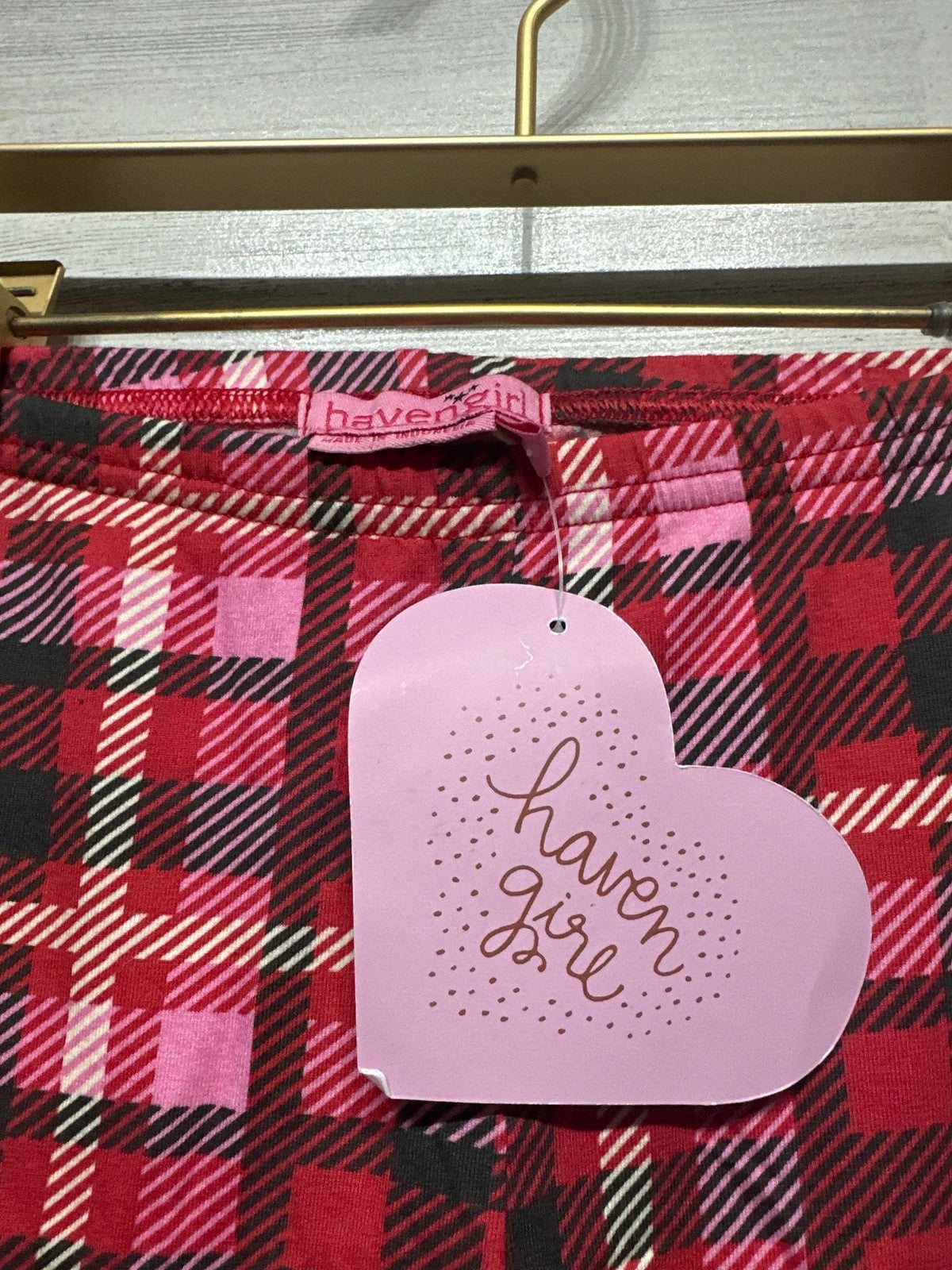 Haven Girl Leggings Girls Size 10 Red Pink Plaid Check Holiday NWT1