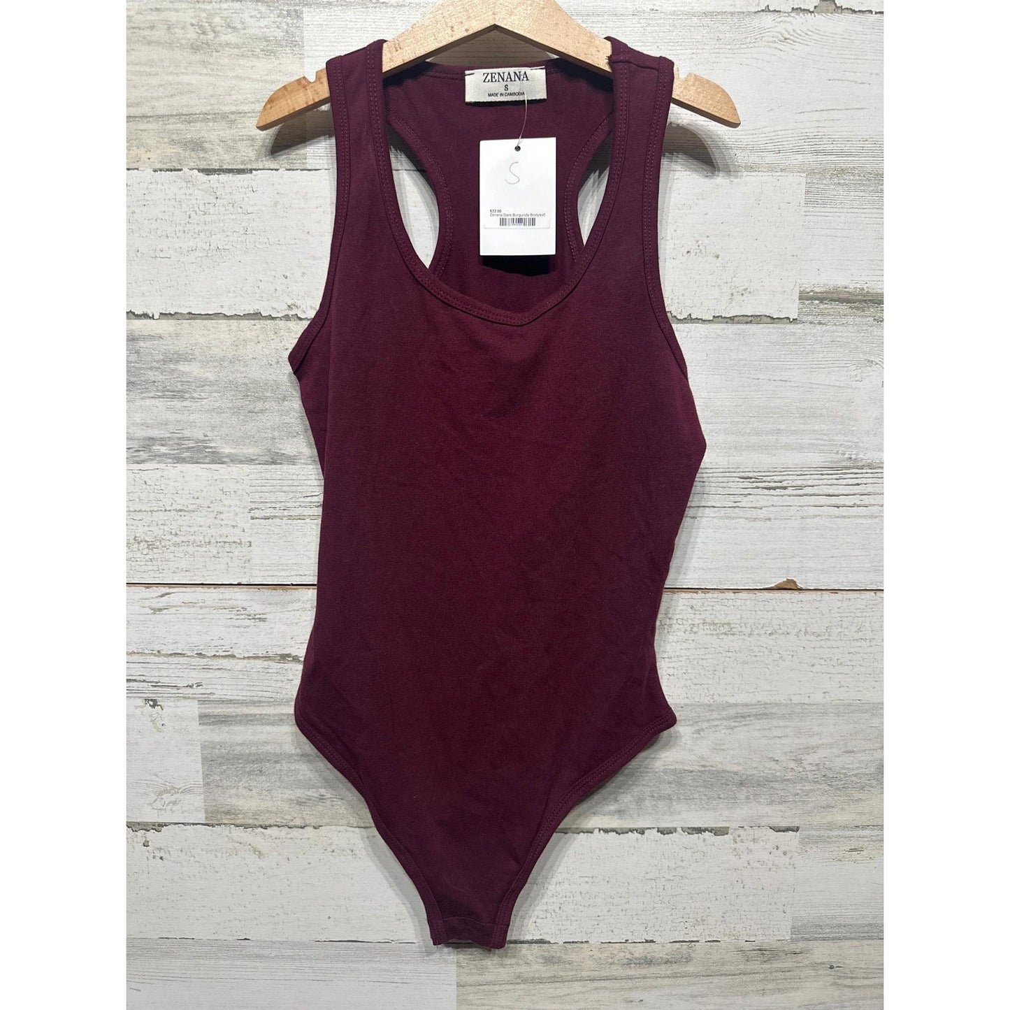 Zenana Bodysuit Women Small Burgundy Racerback Sleeveless Basics NWT0