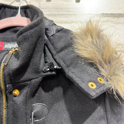 Alpine Swiss Duffle Coat Women Small Black Faux Fur Hood Toggle Wool Blend EUC3