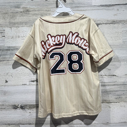 Disney Baseball Jersey Boys 6/7 Cream Pinstripe Mickey Mouse Sporty EUC3