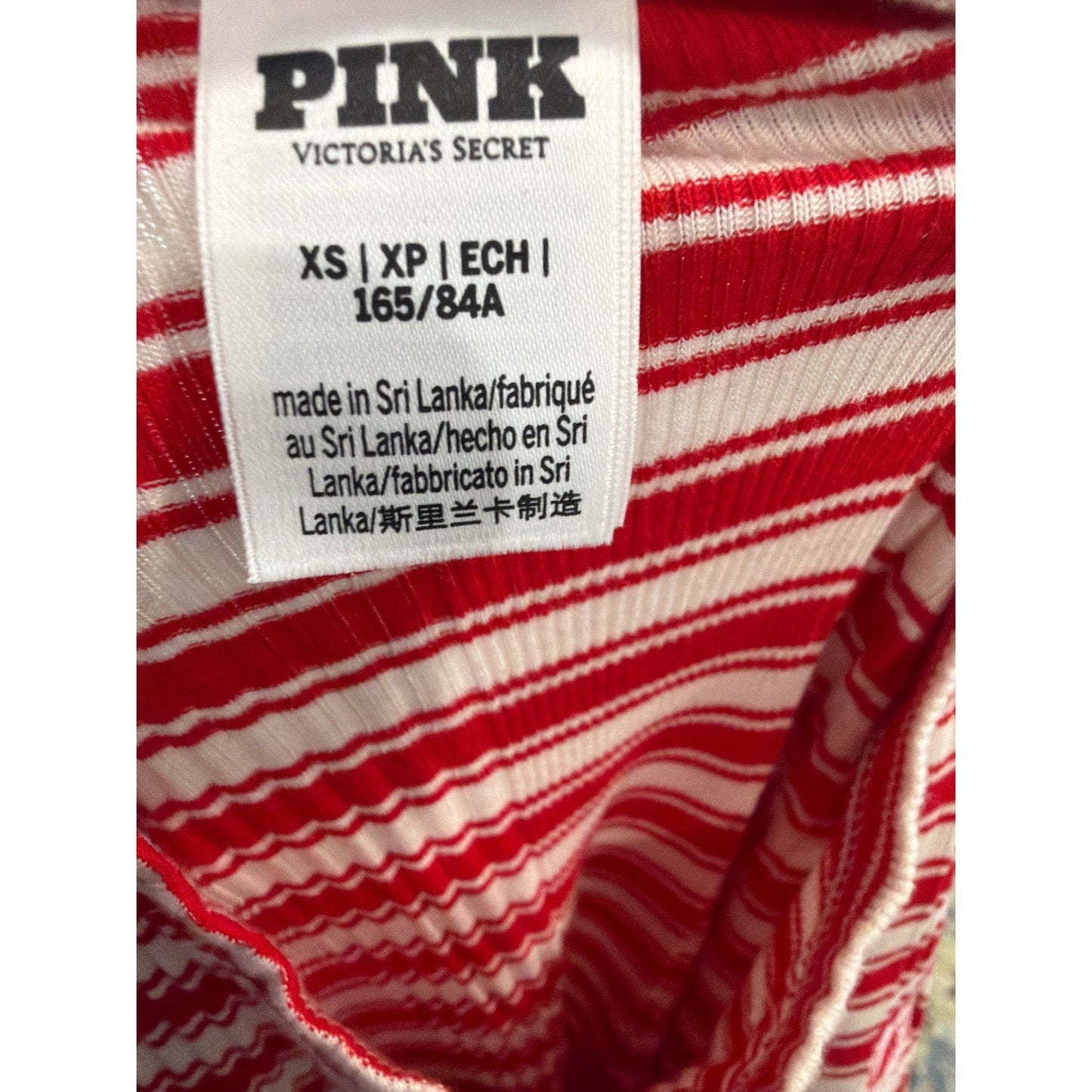 Victoria's Secret PINK Ribbed Tee Women XS Red White Striped Preppy EUC3