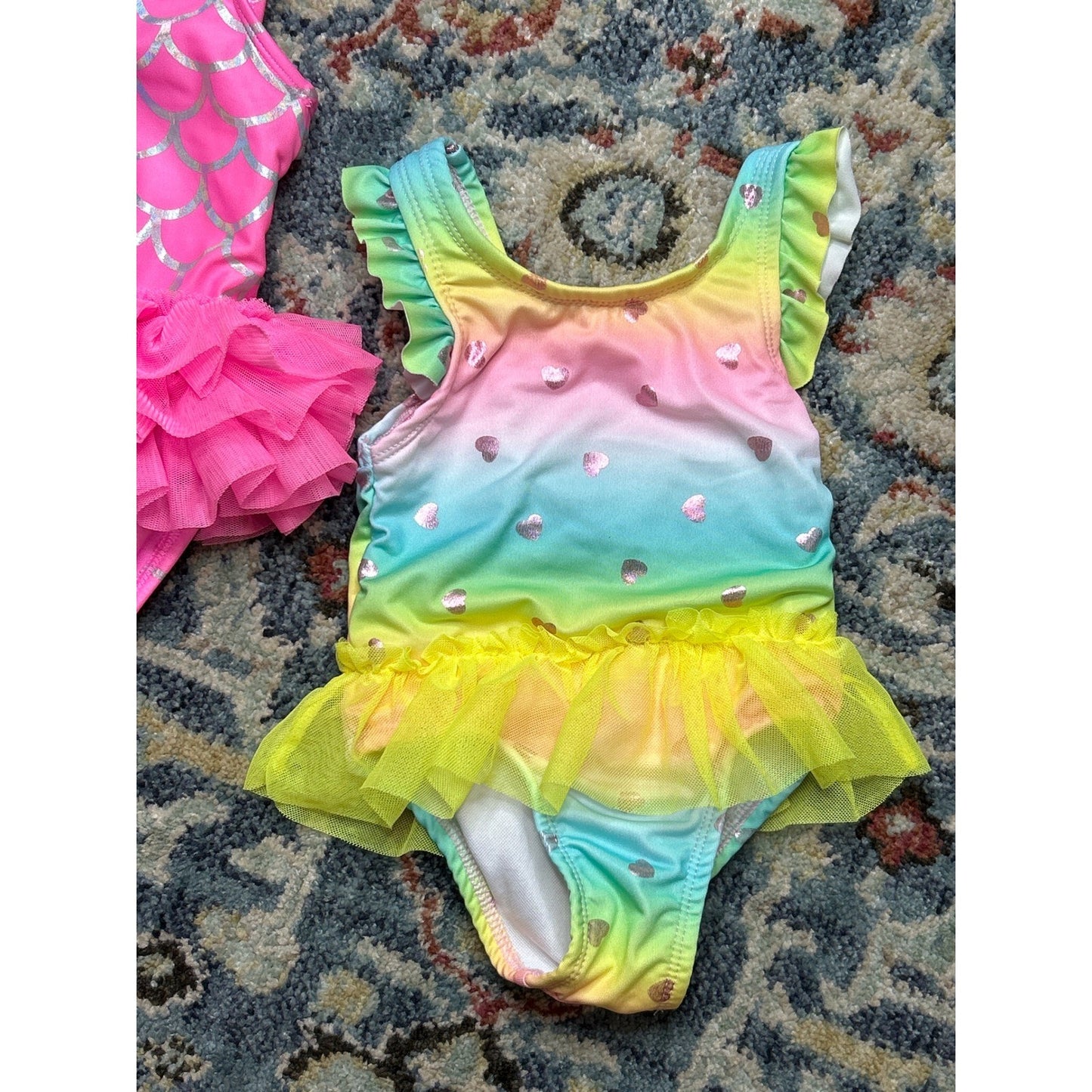 Cat & Jack Penelope Mack Swimsuit Bundle Girls 18M Pink Rainbow Mermaid EUC2
