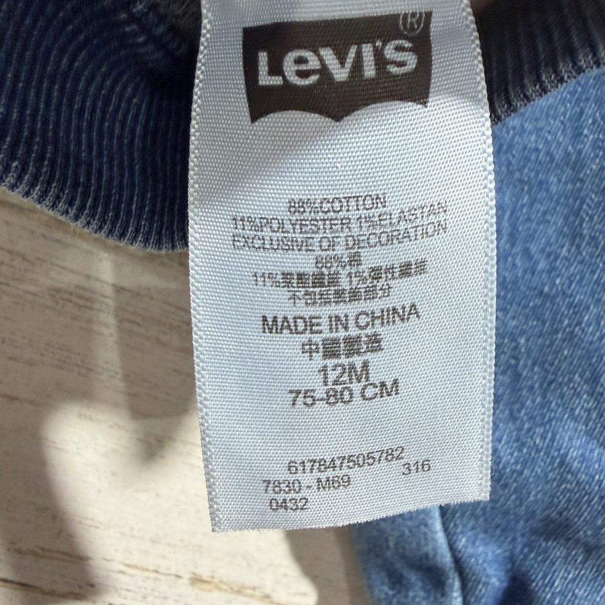 Levi's Hooded Denim Bomber Jacket Kids 12M Blue Cotton Blend Classic EUC4
