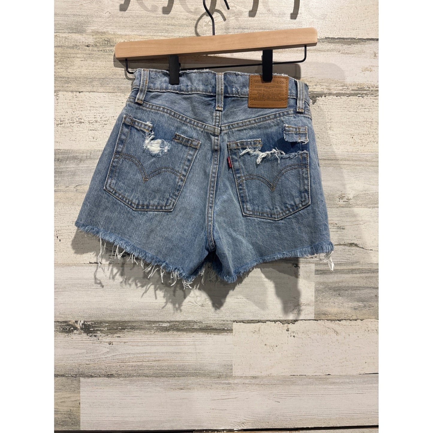 Levi's Wedgie Jean Shorts Women 25 Blue Distressed Denim High Rise EUC2