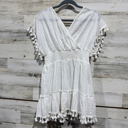 Chelsea & Violet Swiss Dot Tassel Dress Girls L White 100% Cotton Boho EUC2